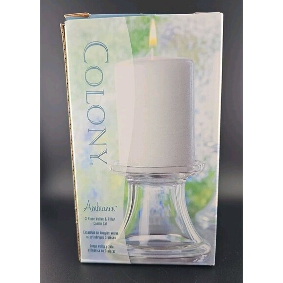 Colony Ambiance Votive & Pillar Round Clear Glass Candleholder Set With Candle - Picture 1 of 14